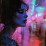 portrait of a beautiful woman in a busy neon noir city - The Zone