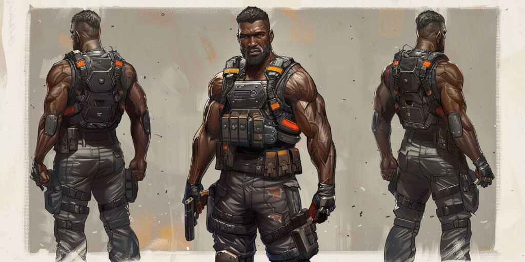 Justice aka Darius Jackson in tactical suit character turnaround