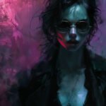 Lila Vesper, Silhouette, woman in black in the neon shadows