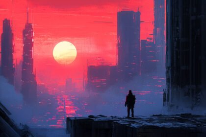 neon noir cityscape at sunset