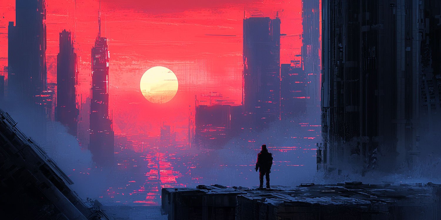 neon noir cityscape at sunset