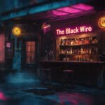 Neon Noir Bar called the Black Wire Bar in Danger City