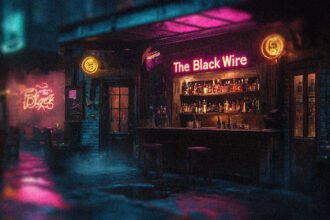 Neon Noir Bar called the Black Wire Bar in Danger City