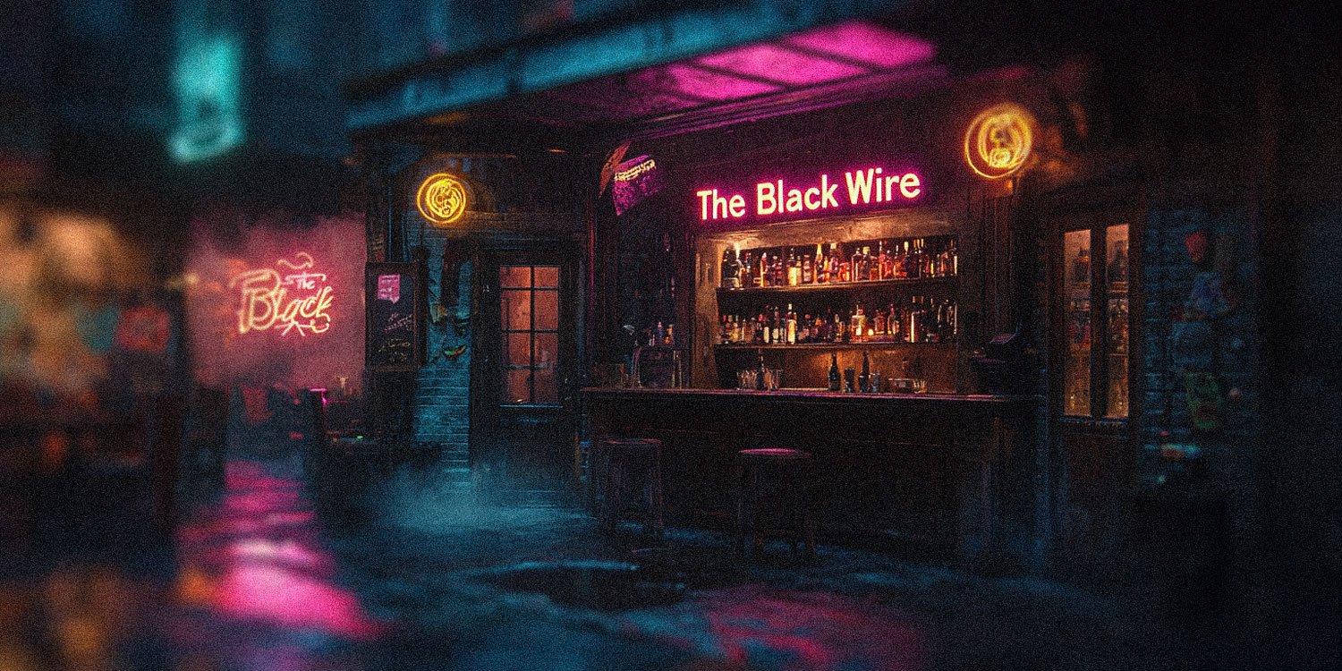 Neon Noir Bar called the Black Wire Bar in Danger City