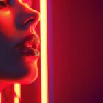 sexy red lips breathing life into erotica audio in neon lights