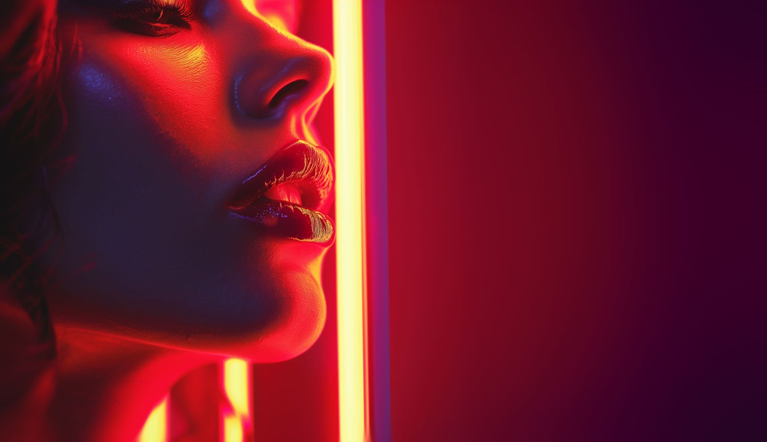 sexy red lips breathing life into erotica audio in neon lights