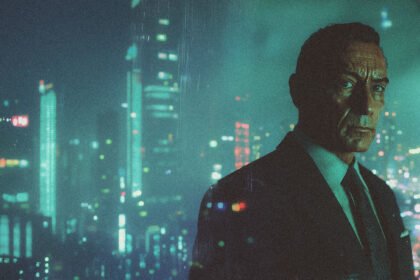 Victor Maddox in a high-rise over Neon Danger City